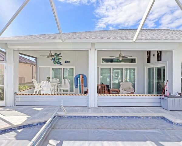 Flood panels installed on patio area near dock in Fort Lauderdale for water intrusion defense